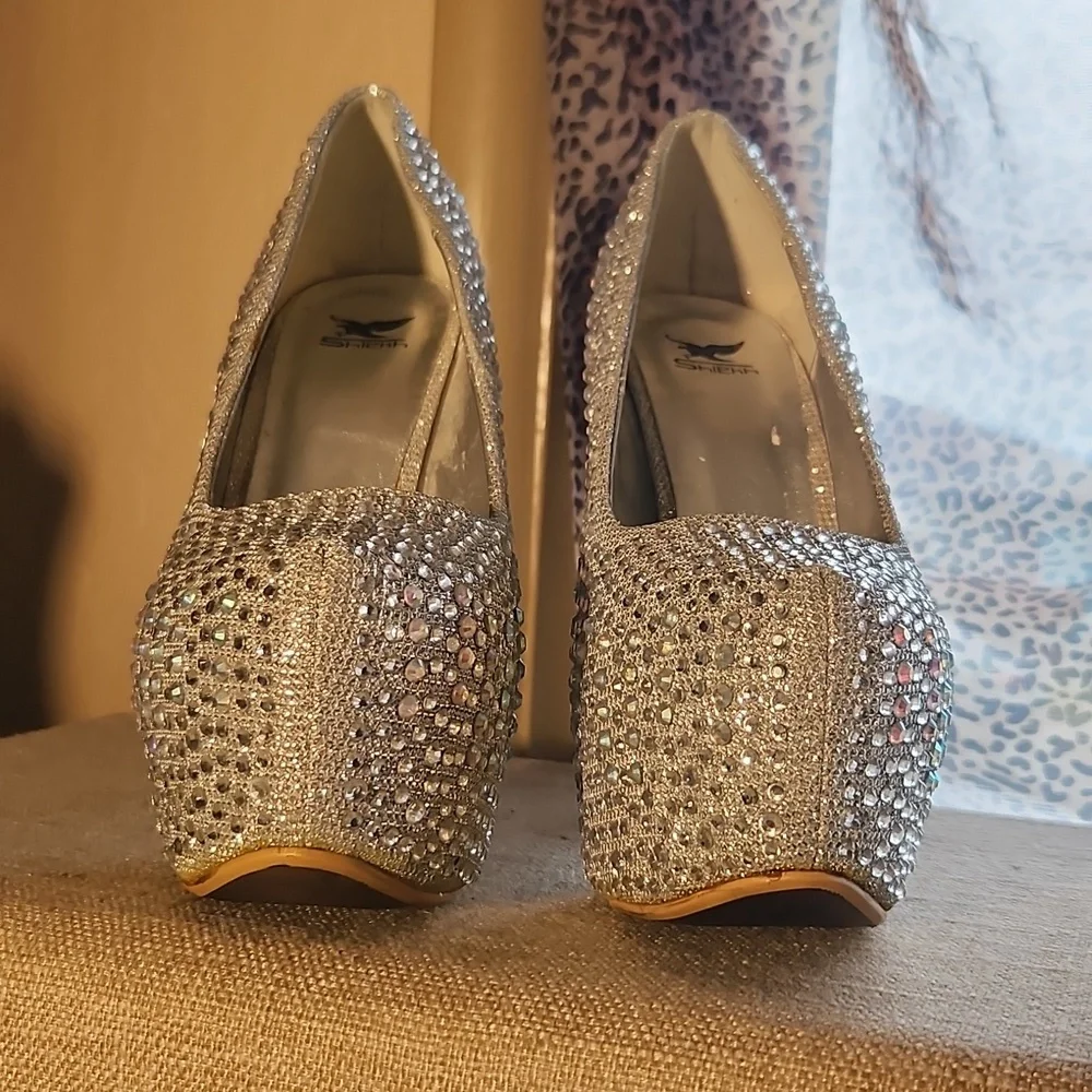 Bling Silver High Heel Platform Pump 8 5